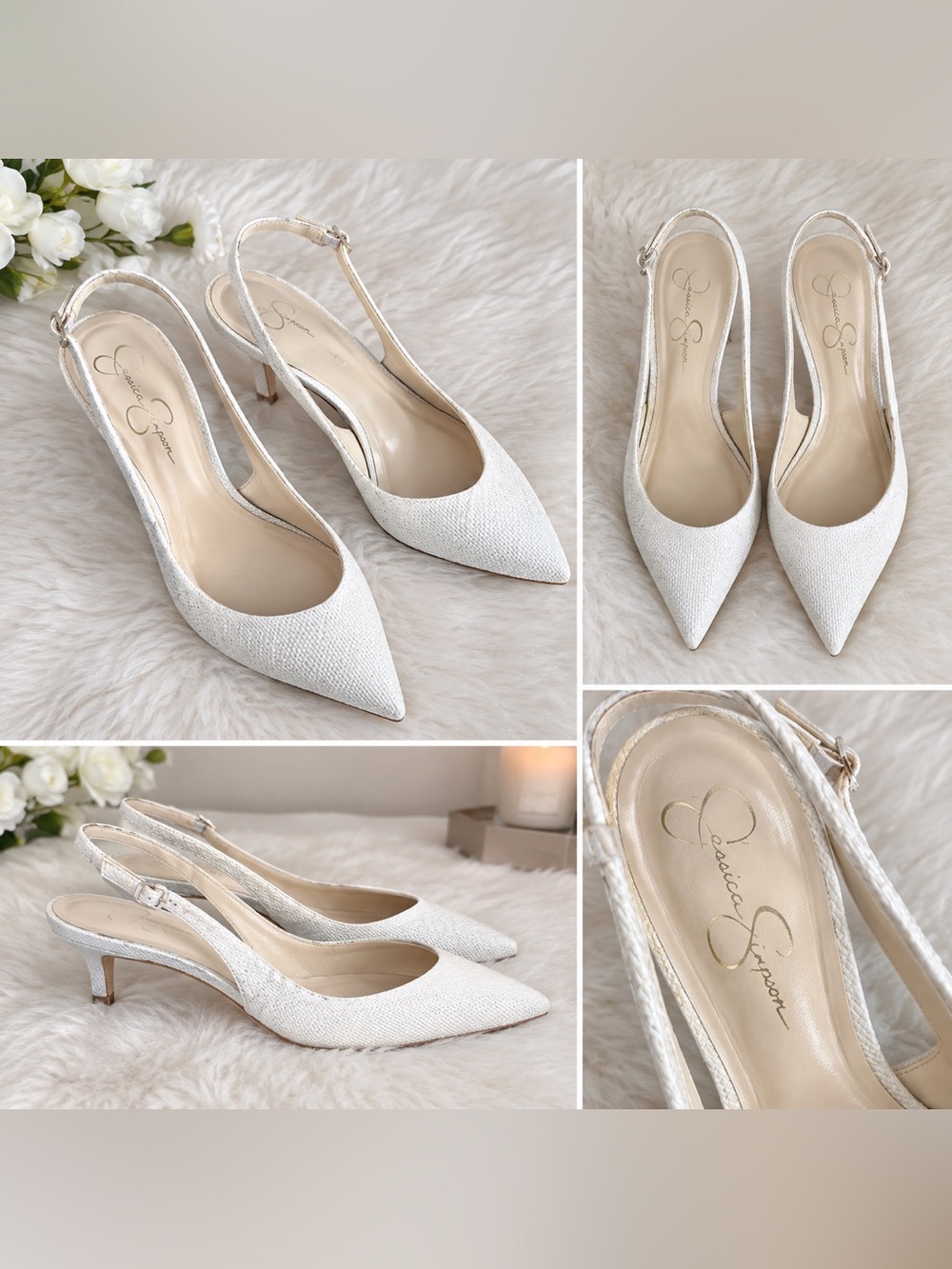 Jessica Simpson Ivory Slingback Pointed-Toe Kitten Heels